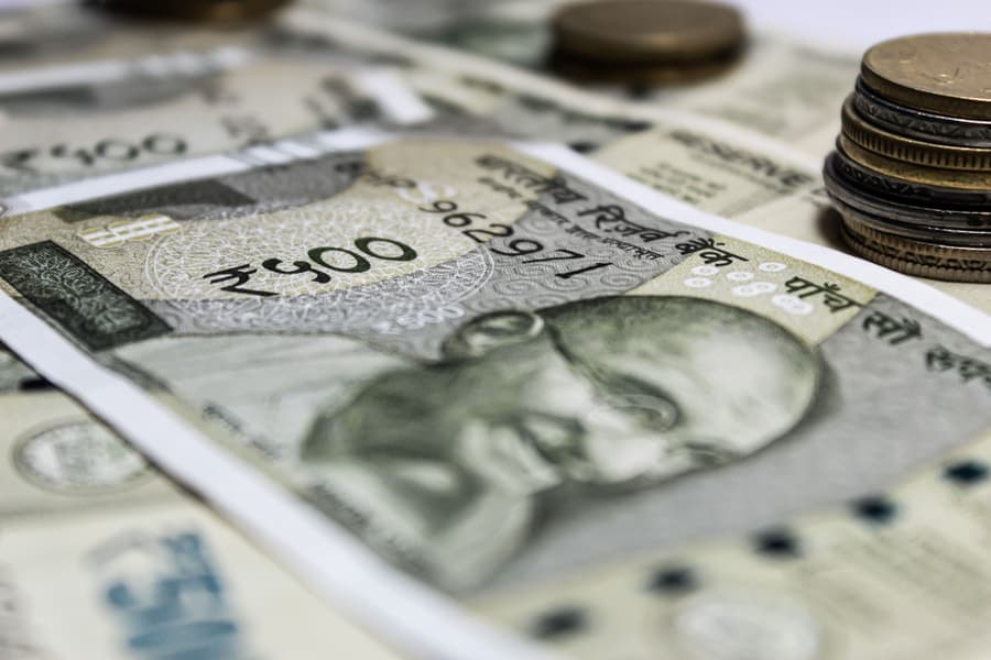 Indian currency notes and coins